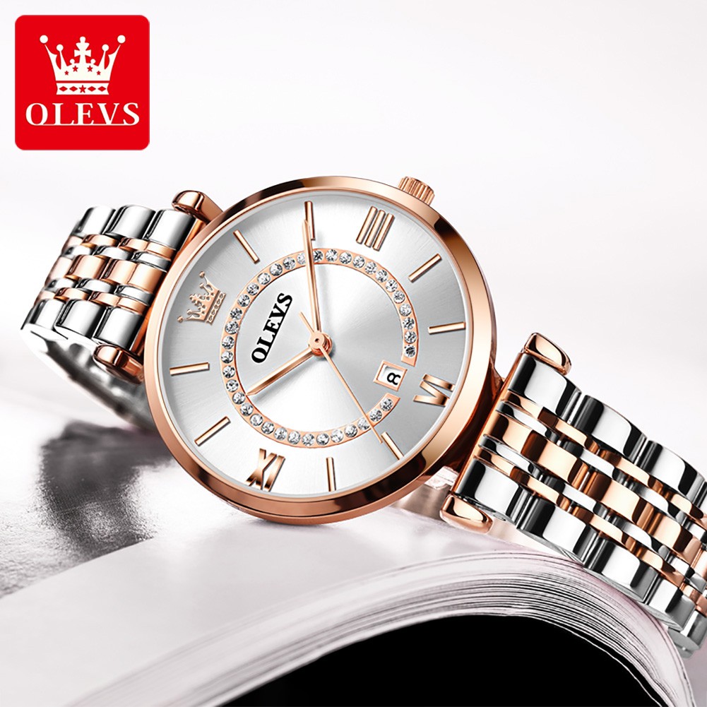 OLEVS Fashion Stainless Steel Solid Wristwatch For Women roma pon ila High Quality Waterproof Quartz Women Calendar Wristwatches