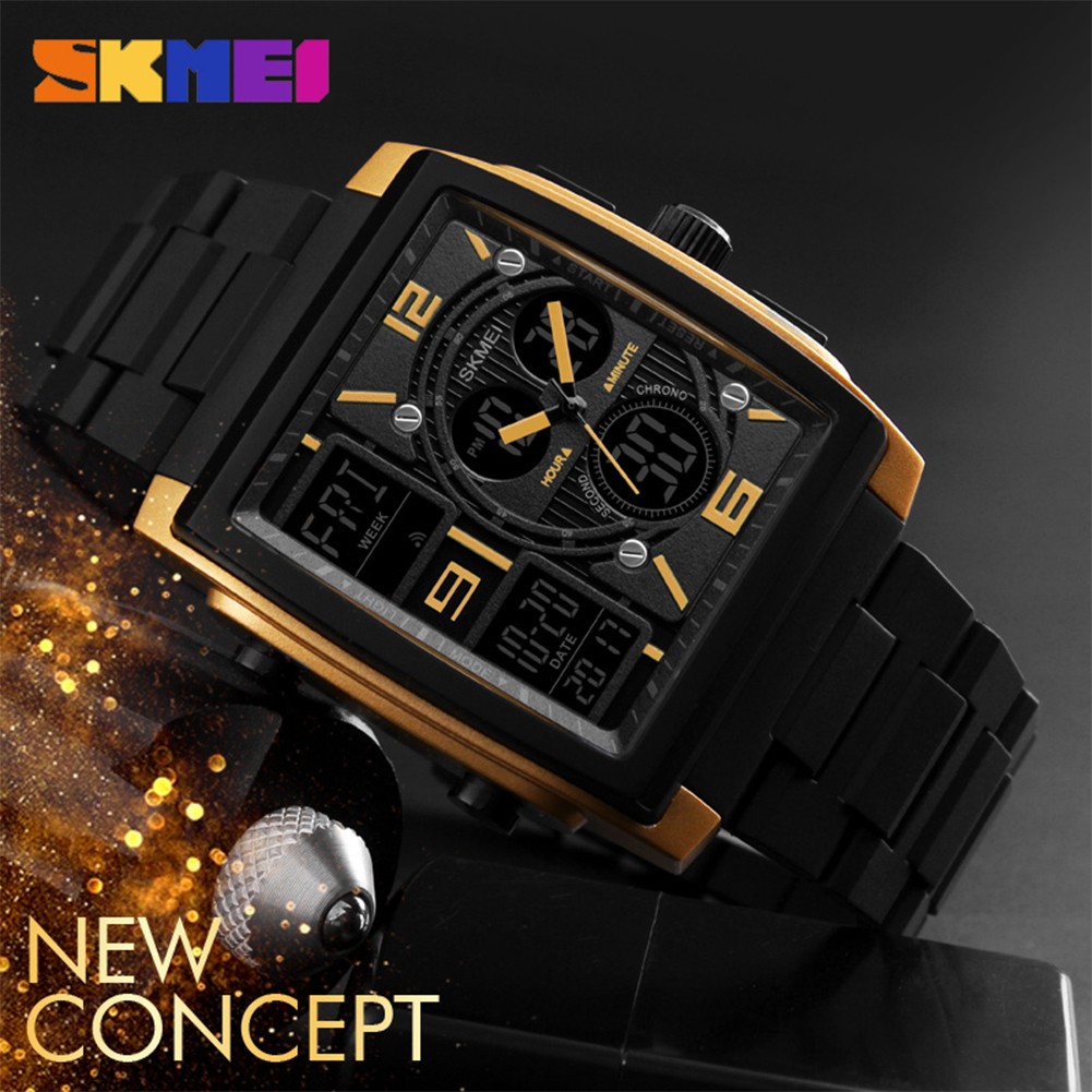 SKMEI 1274 Men's 5ATM Waterproof Students Quartz Wristwatch Digital Alarm Date Year EL Backlight Chronograph EL Lighting Chip