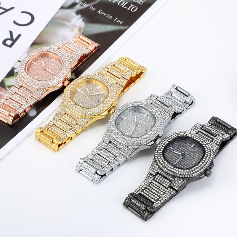 Luxury Diamond Men's Wristwatch Hip-Hop Quartz Wristwatch for Men Gold Stainless Steel reloj hombre 2022