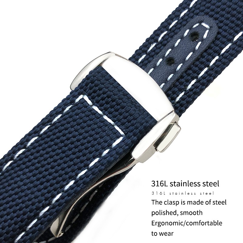 19mm 20mm Nylon Canvas Watch Strap for Omega 300 AT150 Fabric Leather Aqua Terra 150 Blue 21mm 22mm Watchband Buckle