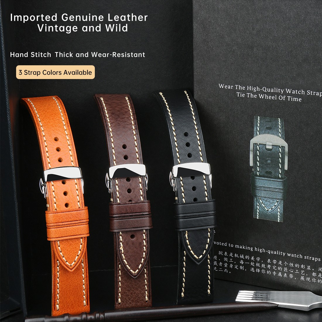 Top Quality Leather Watchband Brown Real Italian Calfskin Watch Band 18-26mm With Solid Automatic Butterfly Buckle Watch Straps