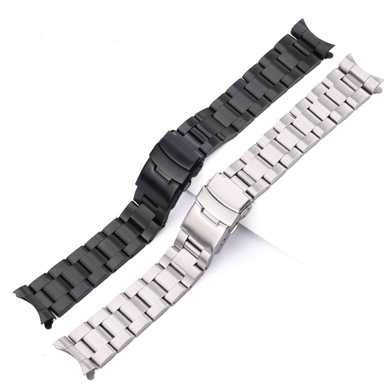 Stainless Steel Curved End Watch Strap Bracelet 20mm 22mm Silver Black Brushed Watches Women Men Metal Watches Accessories