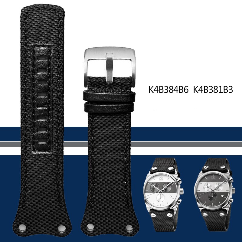 Nylon+Leather Watchband Thickened Canvas Strap For K4b381b6 K4b381b3 K4B384B6 Waterproof Wristband Watch Band 30mm Black With Tool