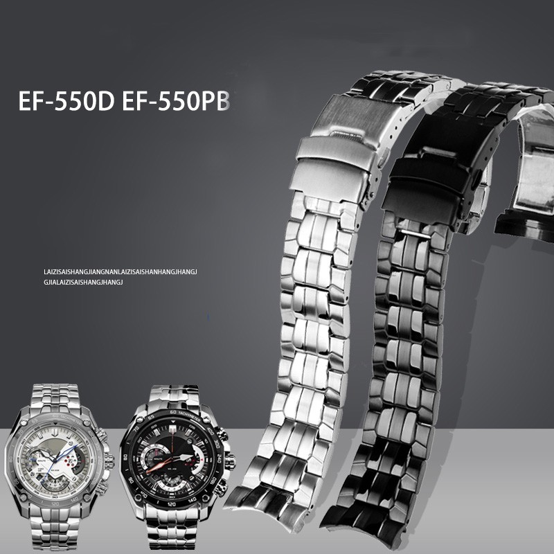 For Casio EF-550 EF-524 Stainless Steel Watchband 22mm Silver Strap Deployment Buckle Bracelet Metal Strap Men's Watch Series