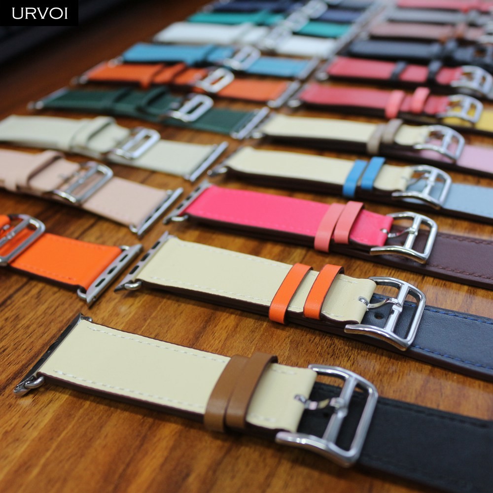 URVOI Leather Band for Apple Watch Series 7 6 SE 5 4 3 2 1 Round One for iwatch Straps Wrist Band Classic Design 41 45mm