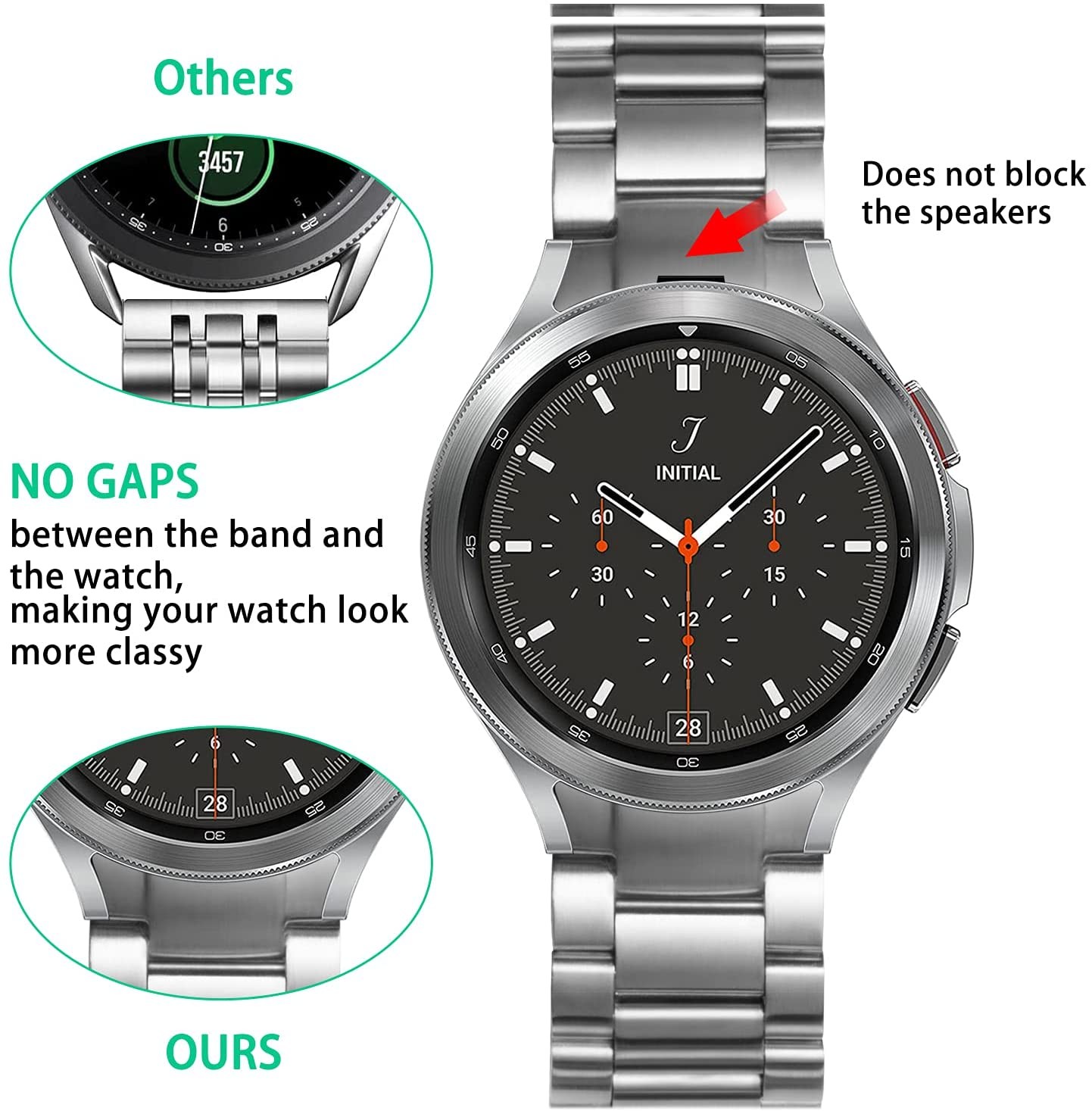 No Gaps Titanium Plating Strap For Samsung Galaxy Watch 4 Classic 46mm/44mm/40mm Wrist Band Curved End Metal Stainless Watchband