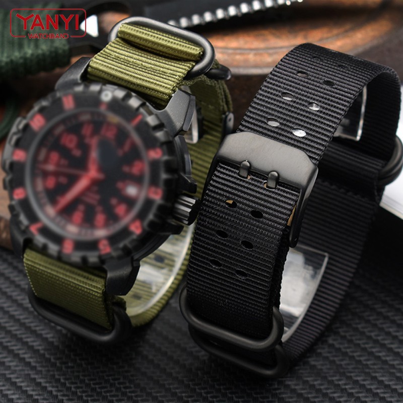 Nylon men's watch strap, 22mm and 23mm, waterproof, sport, luminox, NATO strap, black, trendy