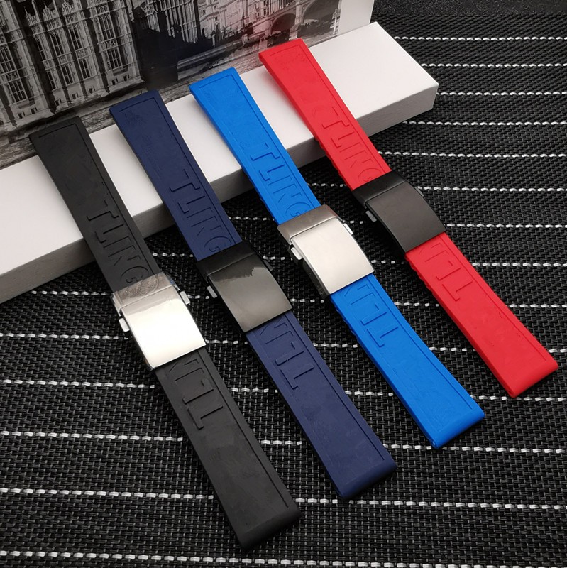 Silicone rubber watch band, 22mm, black, blue, red, yellow, stainless steel buckle for navitimer/avenger/Breitling strap