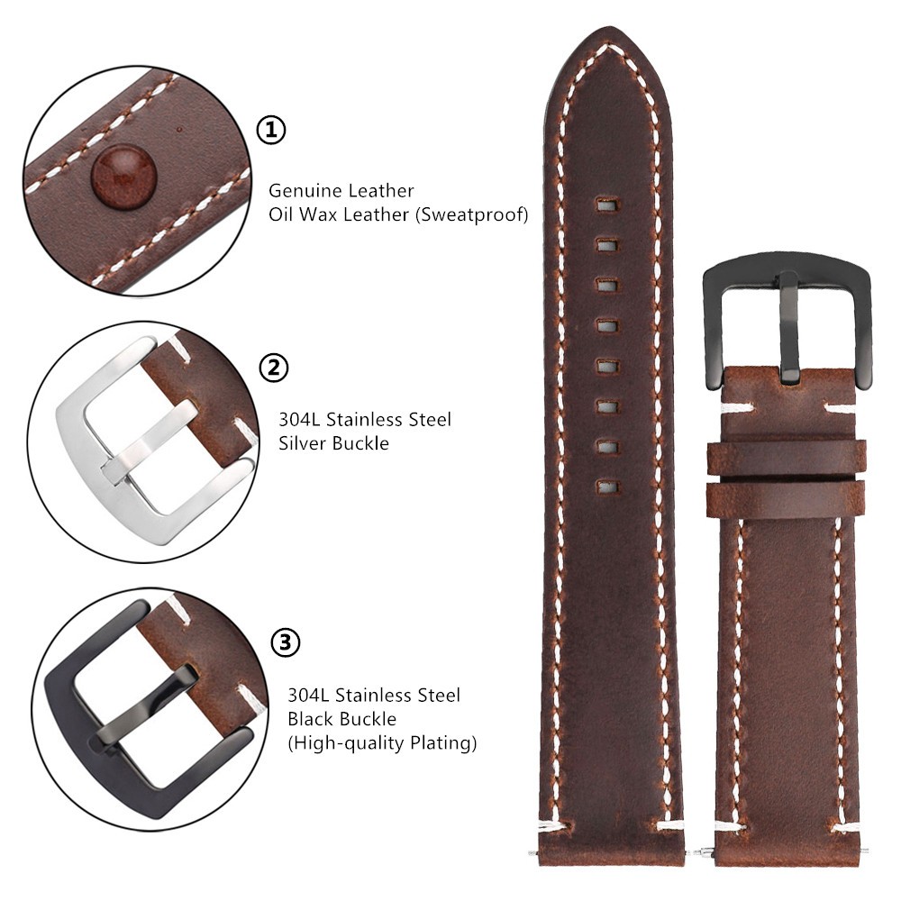 Oil Wax Leather Watch Band Bracelet 20mm 22mm For Samsung Galaxy Watch 42 46mm High-end Cowhide Watch Straps For Huawei GT2