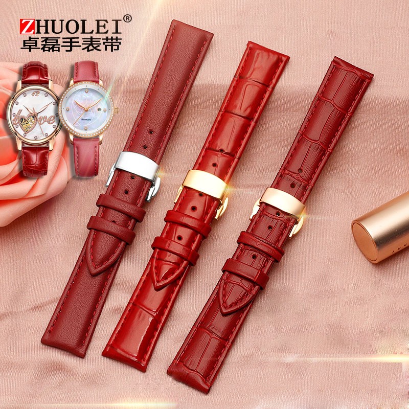 red color for any brand women watch12mm14mm 15mm 16mm 18mm 20mmRose gold buckle genuine leather watches wrist strap