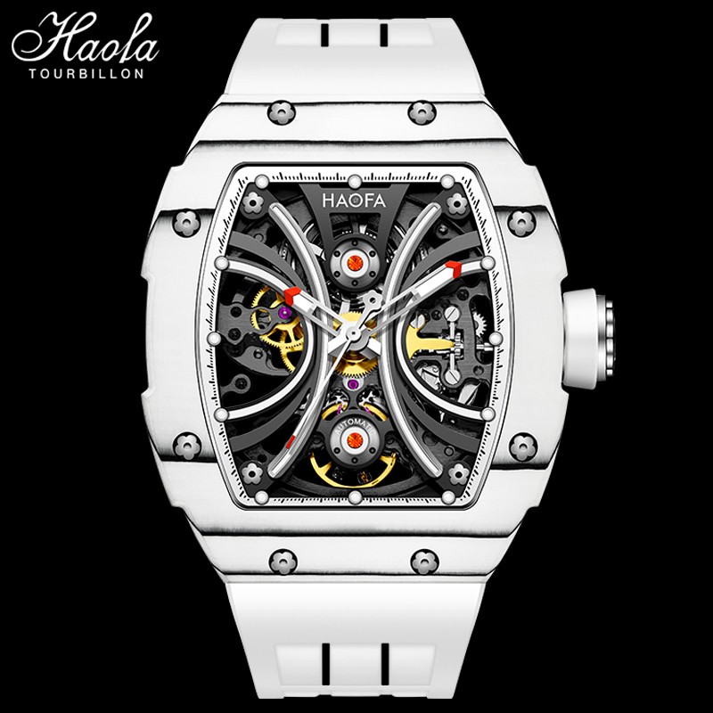 Haofa Men Automatic Mechanical Skeleton Luminous Sapphire Carbon Fiber Wrist Watches Luxury Mannen Horloge 1909 Men's Wristwatch