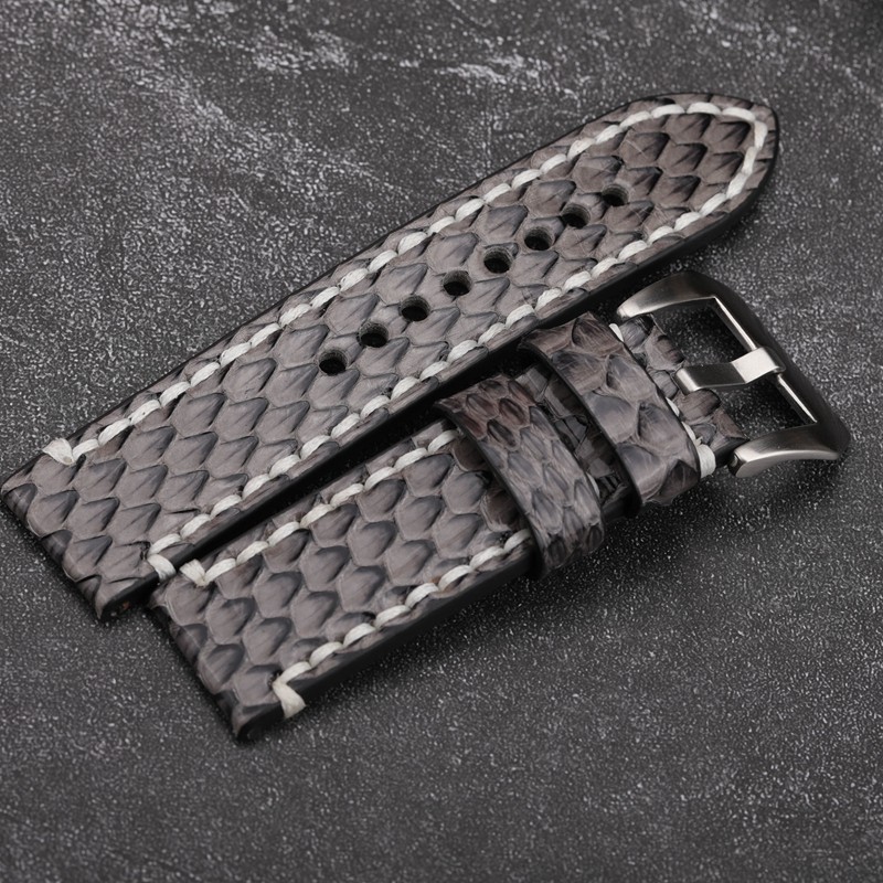 Handmade Gray Python Leather Bracelet, 20 22 24 26mm, Compatible with PAM111 441, Leather Strap, Men's Bracelet