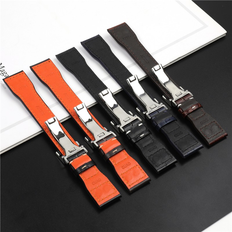 21mm 22mm Genuine Cowhide Leather Watchband with Stud for IWC Pilot PORTOFINO Portuguese Watch Strap Folding Buckle Accessories