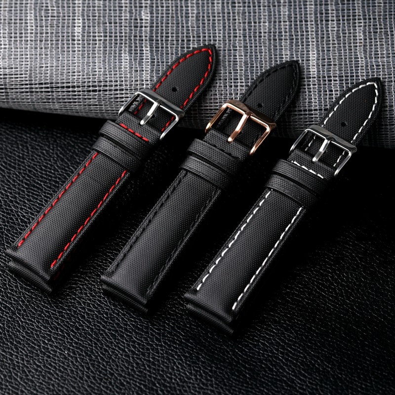 Fully handmade nylon fiber watchband 20 22mm black retro soft bracelet, men's leather strap