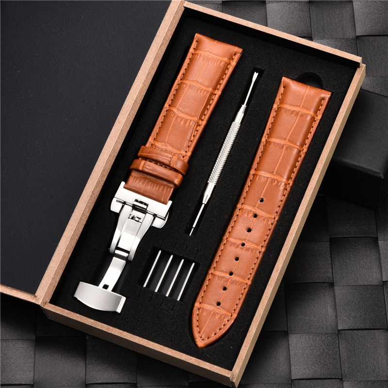 Grain Leather Watches With Stainless Steel Automatic Clasp Men's Watch Bracelet 18mm 20mm 22mm 24mm Gift Watch Box Straps