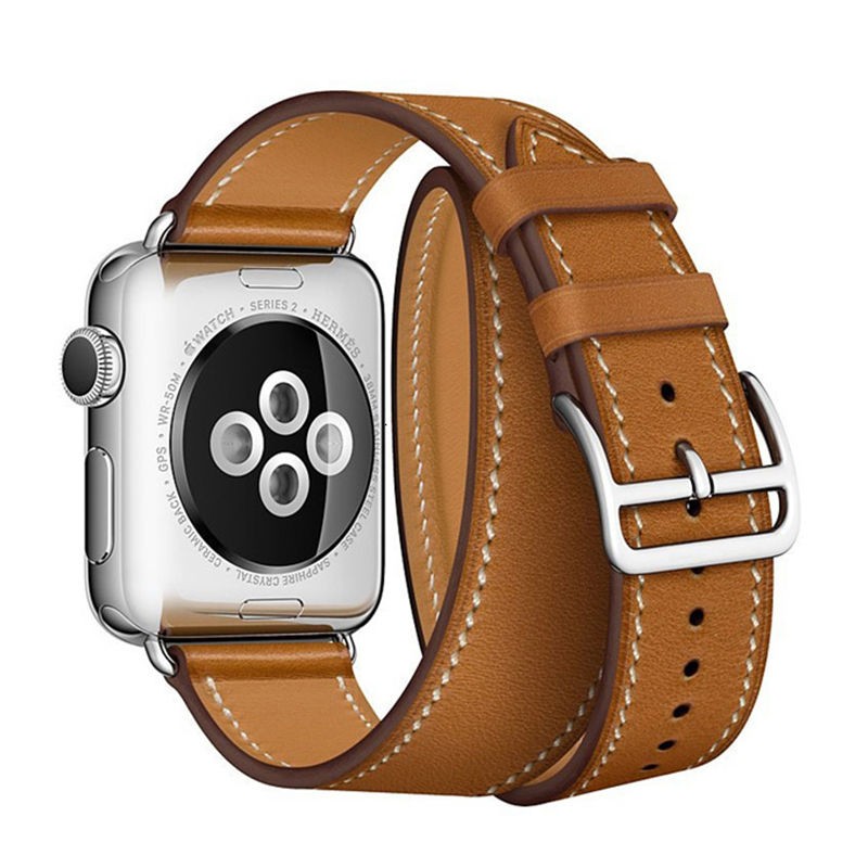 Double Round Strap for Apple Watch Band 45mm 41mm 44mm/40mm 42mm/38mm Leather Watchband Bracelet iWatch Series 5 4 3 se 6 7 band