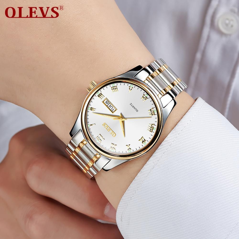 OLEVS Top Brand Classic Men's Quartz Watch Water Resistant Leather Strap Business Popular Casual Men's Watch Date Clock