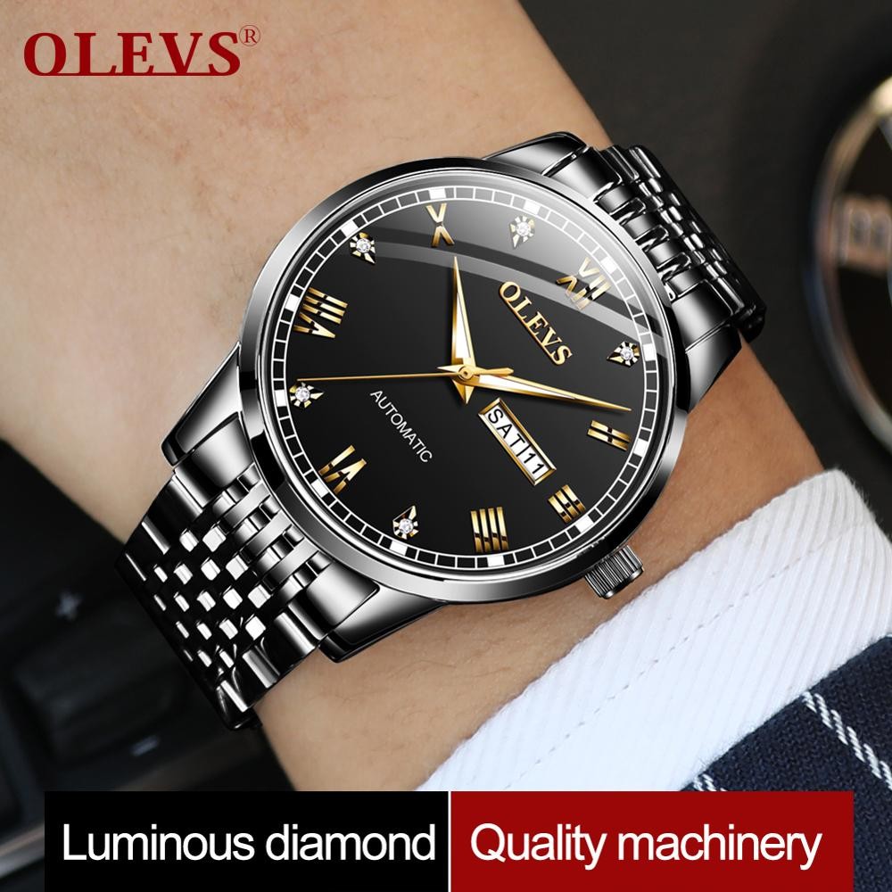 New OLEVS Men's Mechanical Watch Switzerland Wristwatch Business Men Waterproof Steel Strap Automatic Mechanical Watches Gift