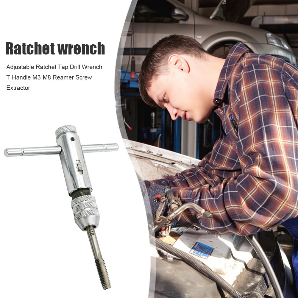 Adjustable Ratchet Tap Drill Wrench T-Handle M3-M8 Lathe Screw Thread Extractor Holder Spanner Metric Screw Hand Hardware