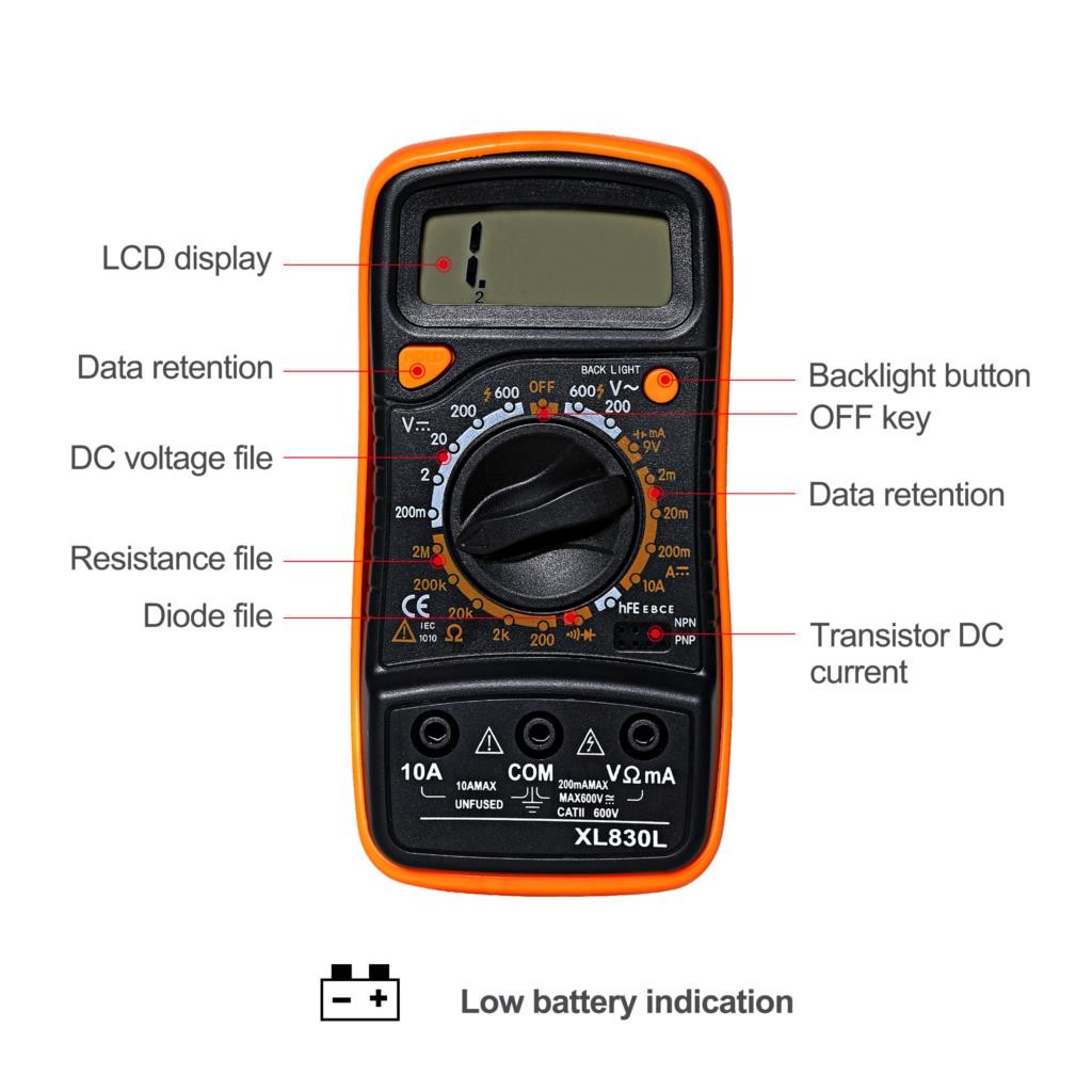 XL830L Digital Multimeter Portable High Resolution Digital Display Universal Belt Backlit Electric Multifunction Meter