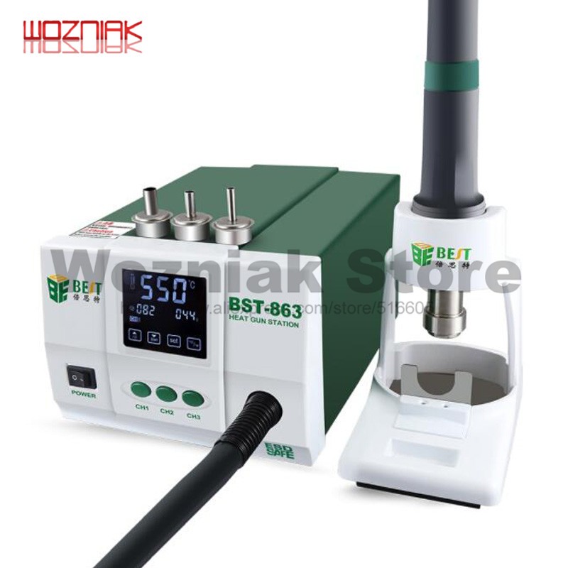 BST-863 Lead Free Hot Air Rework Station Soldering Touch Screen LCD 1200W 220V for Phone CPU PCB Grinder