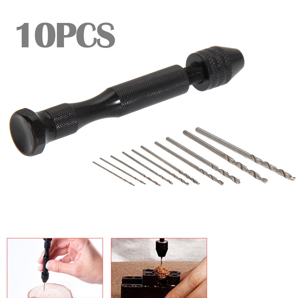 Mini Micro Aluminum Hand Drill Woodworking Drill Rotary Hand Drill Manual With Keyless Chuck HSS Twist Drill Bit Tools