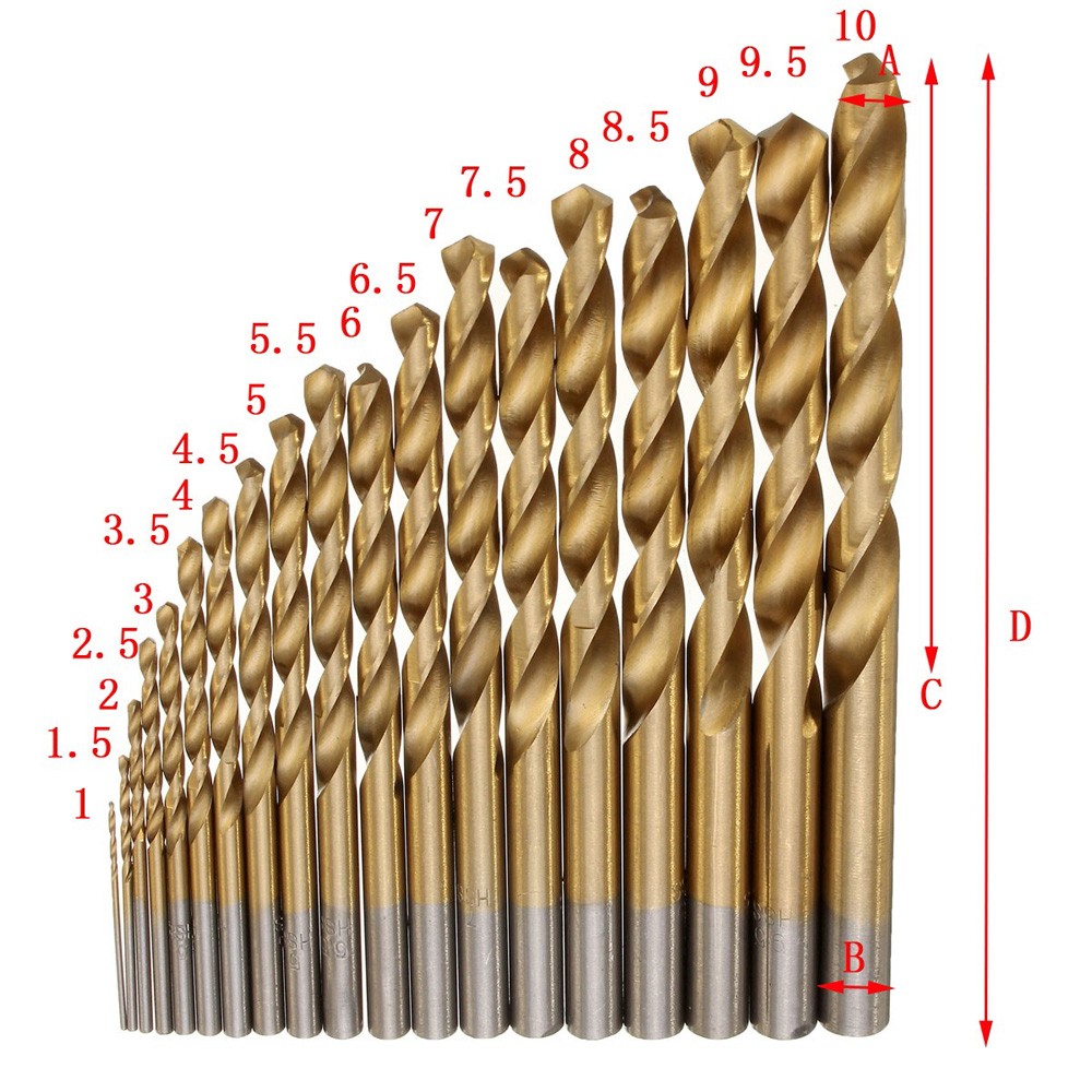 19pcs/lot 1.0mm-10mm Cobalt High Speed ​​Steel Twist Drill Hole Tool Set Titanium Coated HSS Ground Metal Lathe Tools