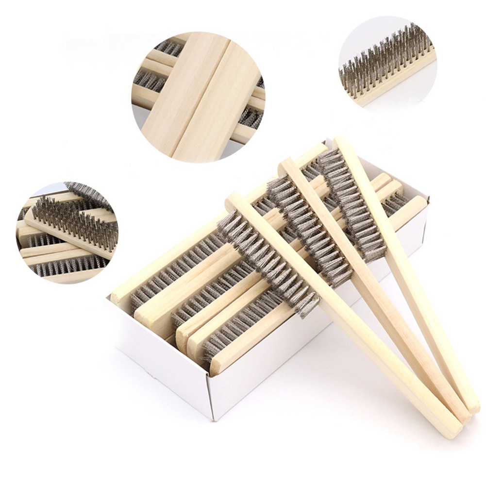 3pcs Wood Handle Stainless Steel Wire Brush Copper Brush for Industrial Appliances Surface/Inner Polishing Grinding Cleaning