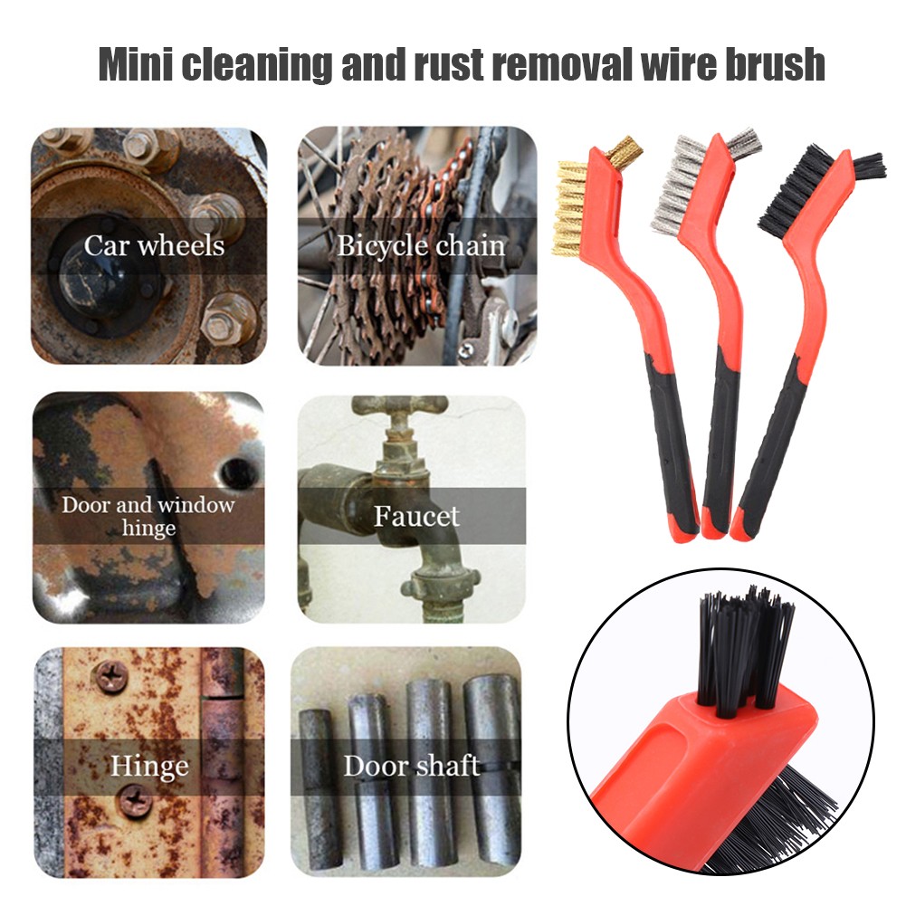 3pcs Wire Brush Set Steel Metal Brass Nylon Cleaning Polishing Rust Brush Metal Cleaning Grinder Fitter Machine Cleaner