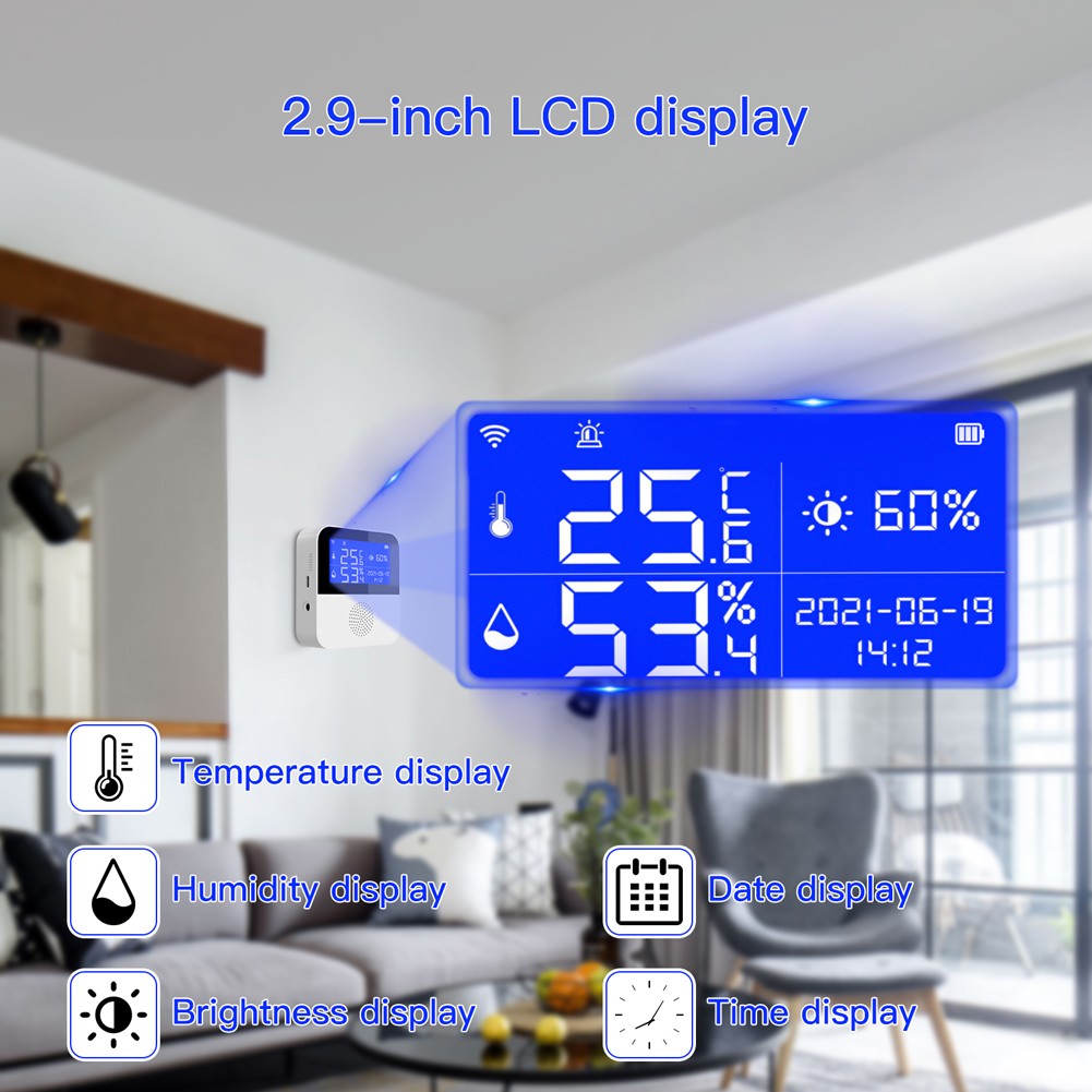 Tuya WiFi Intelligent Temperature Humidity Smart Sensor Backlit LCD Display APP Remote Monitoring ℃℉ Switching Modules