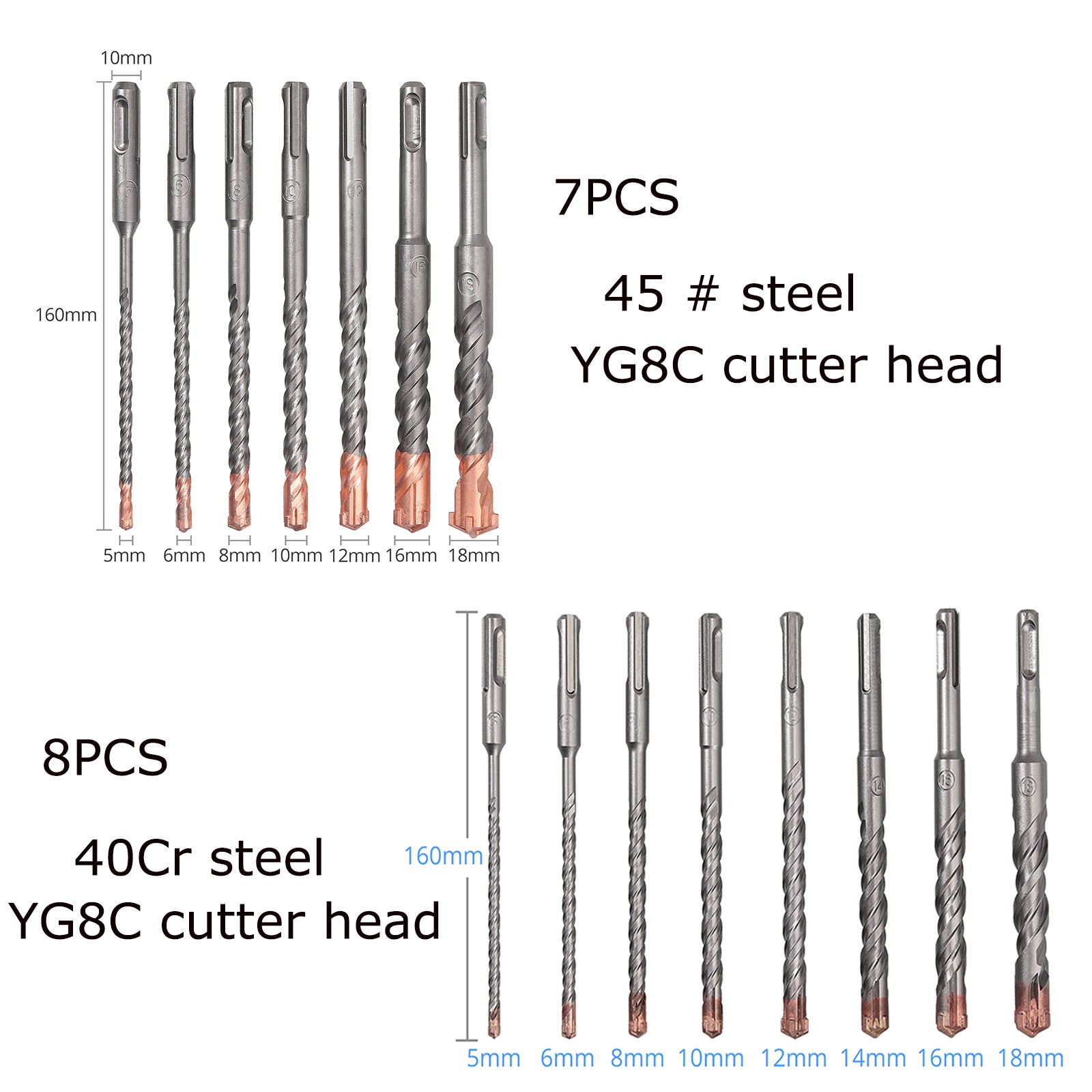 Justool 7/8pcs SDS Plus Hammer Drill Bit Set 40Cr Steel Stone Drill Cross Cutter Drill Bit Concrete Drill Bit 5-18mm Saw Drill Bit Set