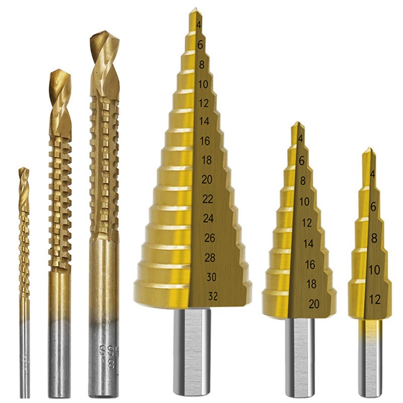 HSS Steel Titanium Step Drill Bit Set 4-12/20/32mm Metal Hole Cutter Wood Cone Core Drill Hole Saw Tool Twist Saw Drill