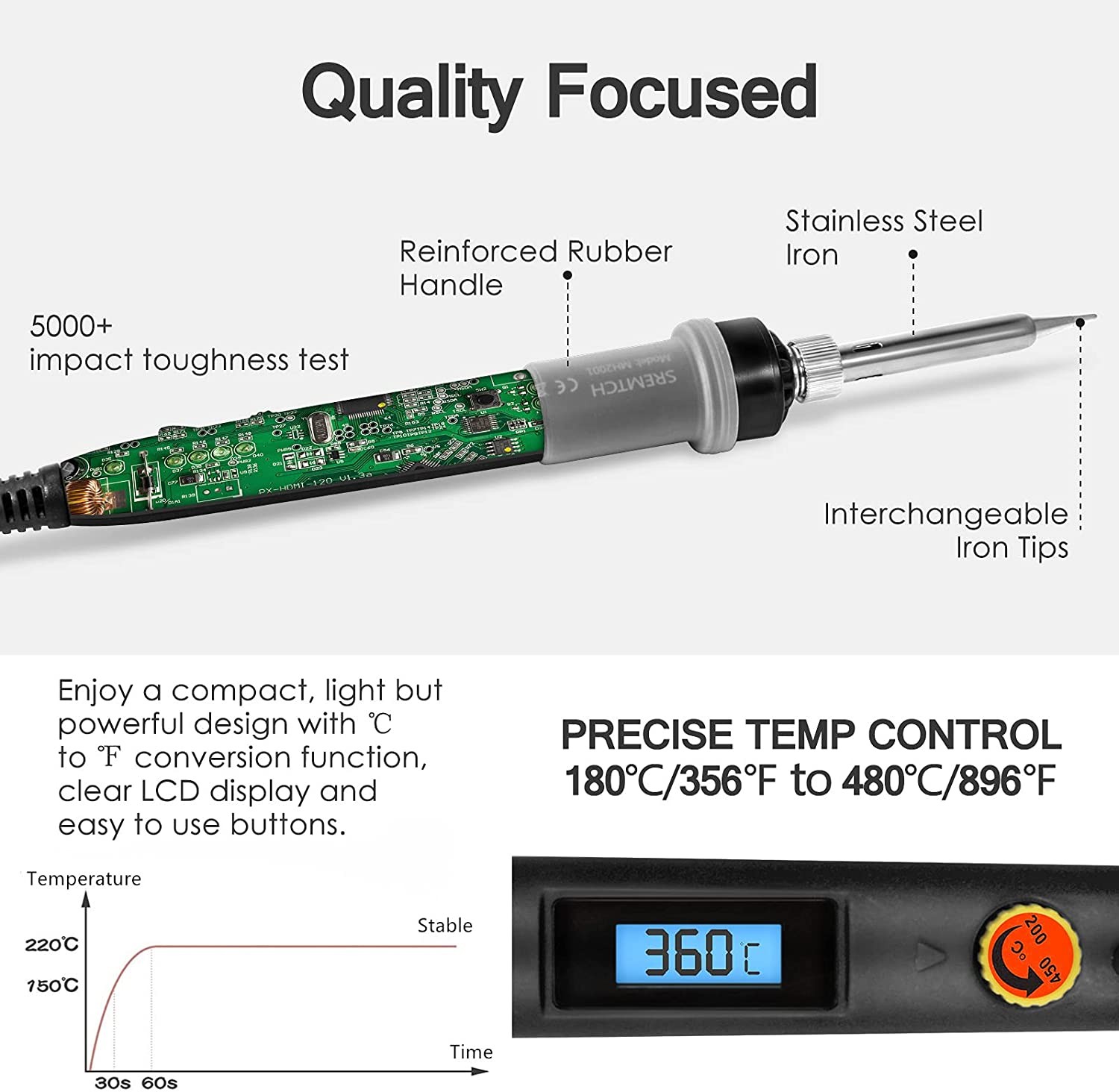 Soldering Iron Kit 80W LCD Digital Welding Gun With ON/OFF Switch LCD Digital Welding Soldering Electronics Pump Set Soldering Tool