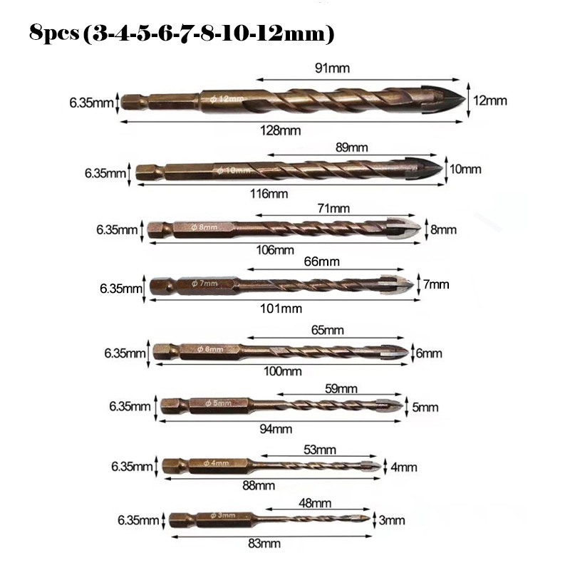 Hex Drill Bit Set Glass Carbide Drill Bit Tool Tip Ceramic Concrete Drill Bit Set Drill Bit Set For Plastic Efficient Universal Drill Tool