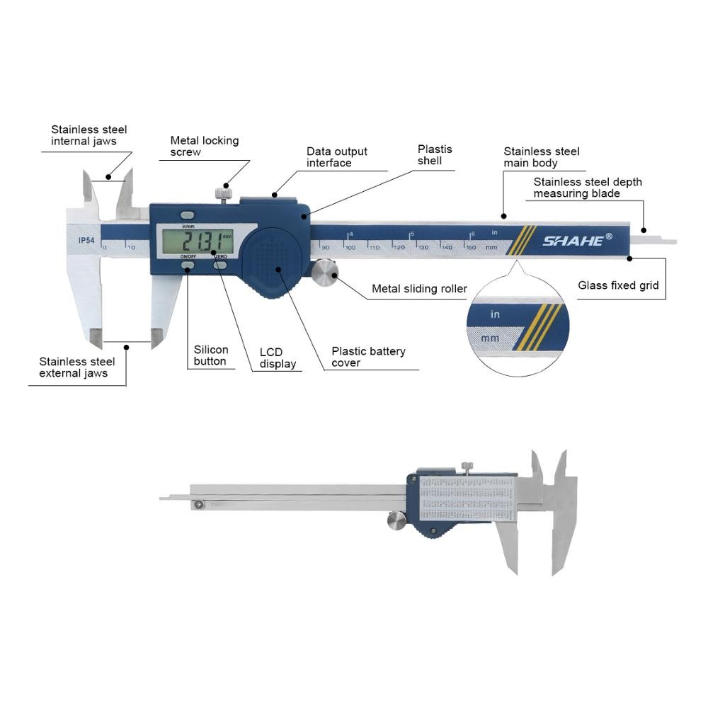 SHAHE IP54 waterproof digital caliper stainless steel electronic vernier caliper 150mm measuring tools vernier caliper