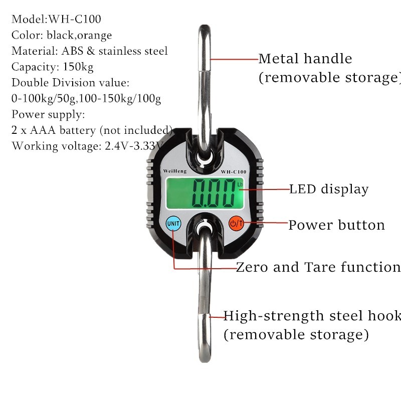 150kg 50g 300kg Heavy Duty Scale Electronic Digital Stainless Steel Hanging Hook Scale LCD Ring Balance Weight 40% off