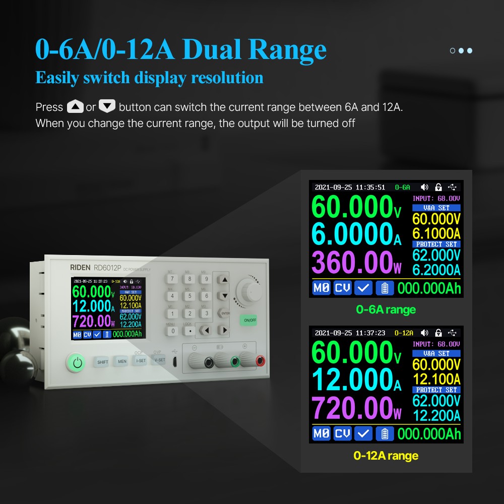 RD RD6012P RD6012PW USB واي فاي 5 أرقام تيار مستمر إلى تيار مستمر الجهد تنحى امدادات الطاقة قابل للتعديل محول فرق الجهد الفولتميتر 60 فولت 12A