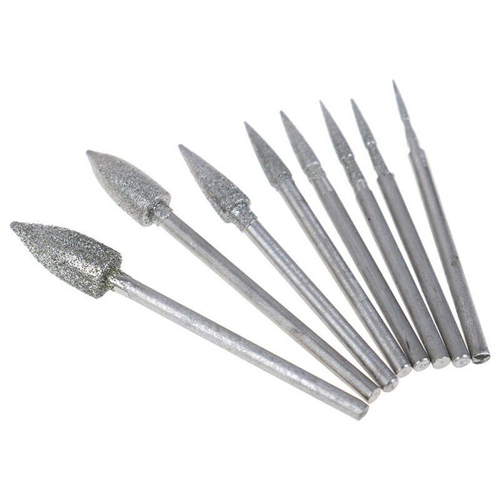 8pcs 2.35mm shank electrophoresis diamond grinding head needle polished carving suitable for polished crafts grinding head tool