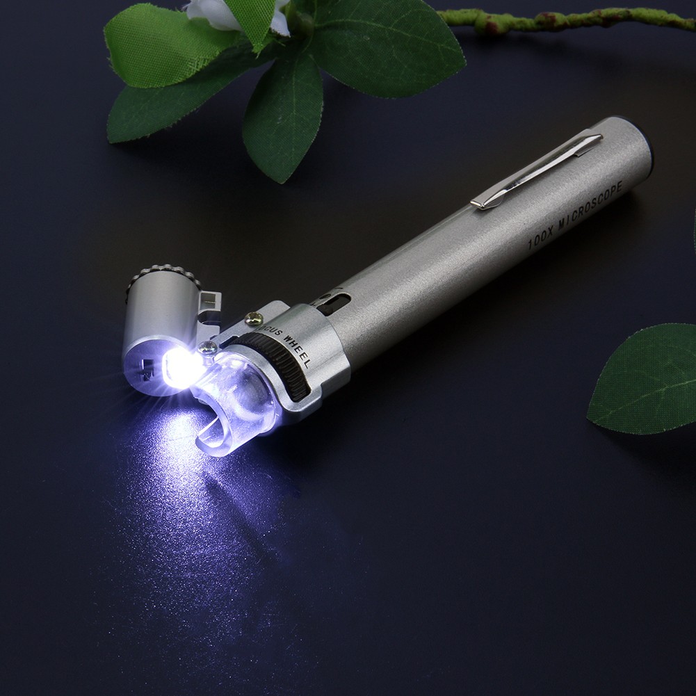 Mini Pen Magnifying Glass 100X LED Light Jewelry Loupe Microscope With Case Handheld Mini Pen Shape Magnifying Glass