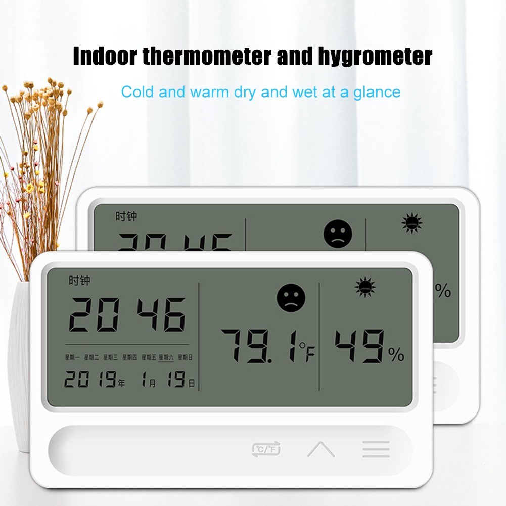 LCD الإلكترونية ساعة مكتب درجة الحرارة مقياس الرطوبة ساعة تنبيه الرطوبة ميزان الحرارة عالية الدقة الرقمية hygrothergraph