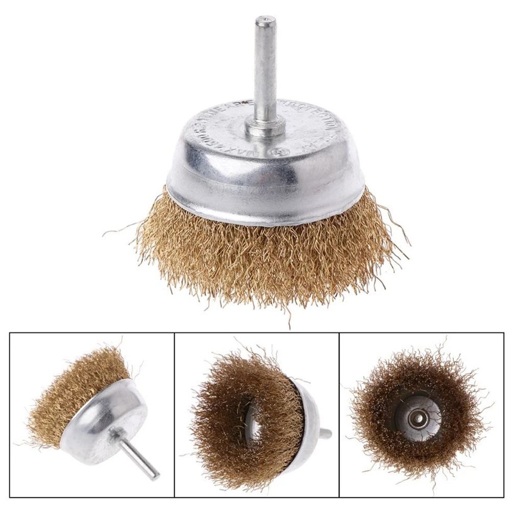 1pc Wire Brush Bowl 6mm Diameter Flat Shank Steel Wire Wheel Electric Drill Grinding Mill Polish Wheel Derusting Tool Power To