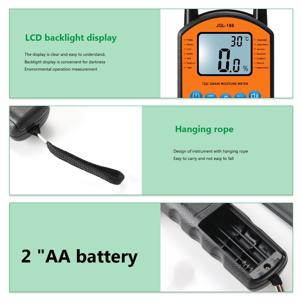 High sensitivity double sensor probe moisture peanut LCD display tester professional digital grain hygrometer