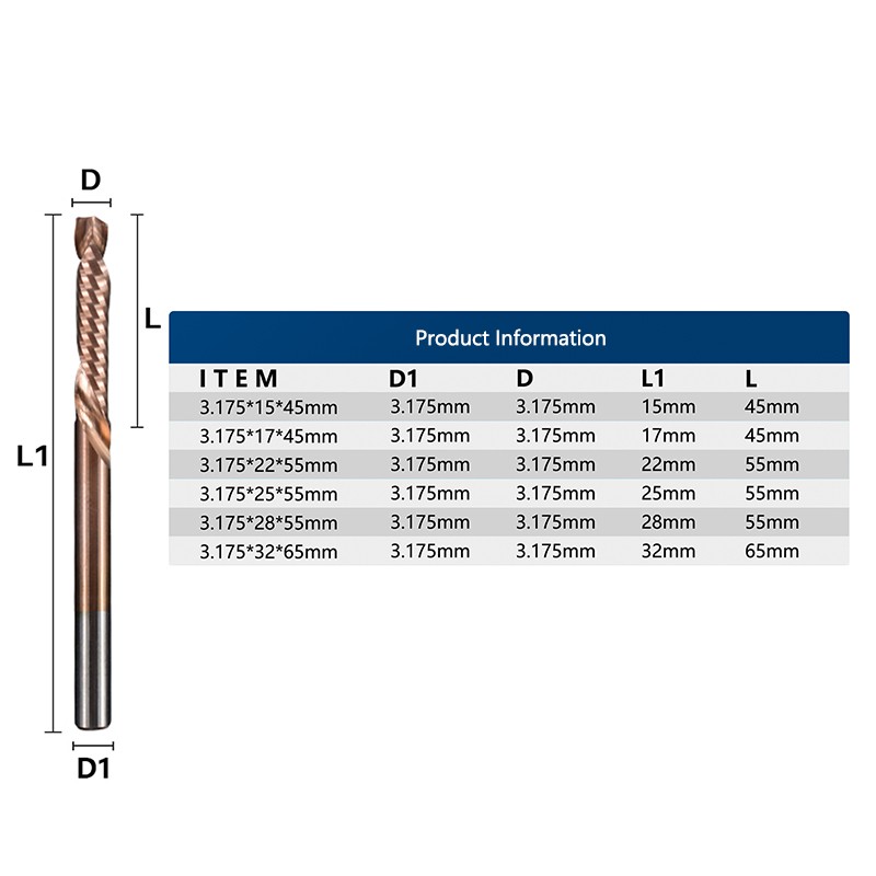 XCAN Up Down Cutting Router Bit 3.175mm Shank TiCN Coated Single Flute End Milling Segment Carbide Milling Cutter for Woodworking Milling