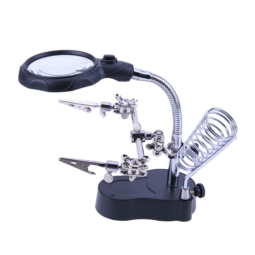 Welding Magnifying Glass with LED Light 3.5X-12X Lens Auxiliary Clip Loupe Desktop Magnifier Third Hand Welding Repair Tool