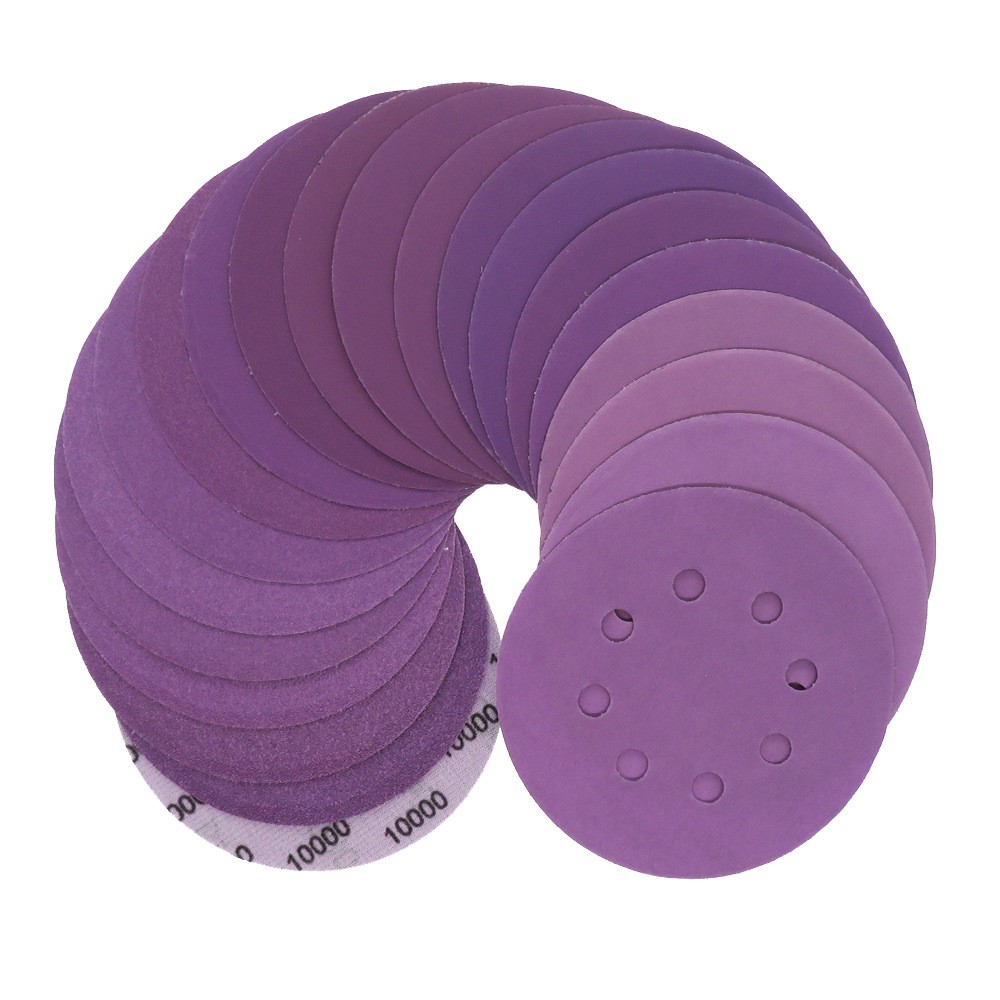 100PCS 5Inch 125mm Sandpaper 8 Hole Hook and Loop Sanding Discs Purple Sander Wet & Dry Sandpaper 60-10000 Grit Assortment