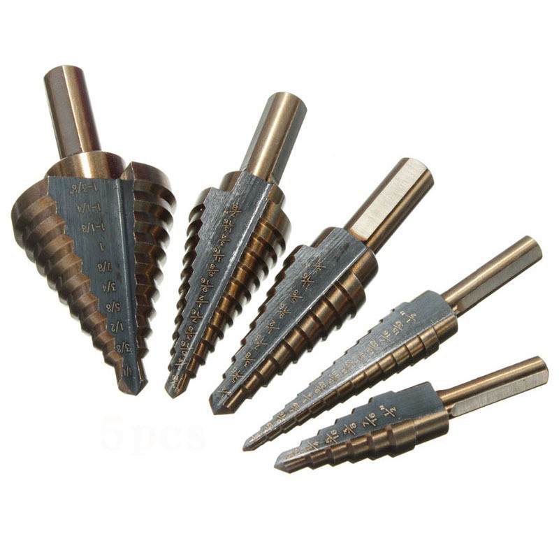 JINRUI British 5pcs Pagoda Drill Bit High Speed ​​Steel Hole Opener Set Triangle Shank Black and Yellow Step Drill Bit Bit