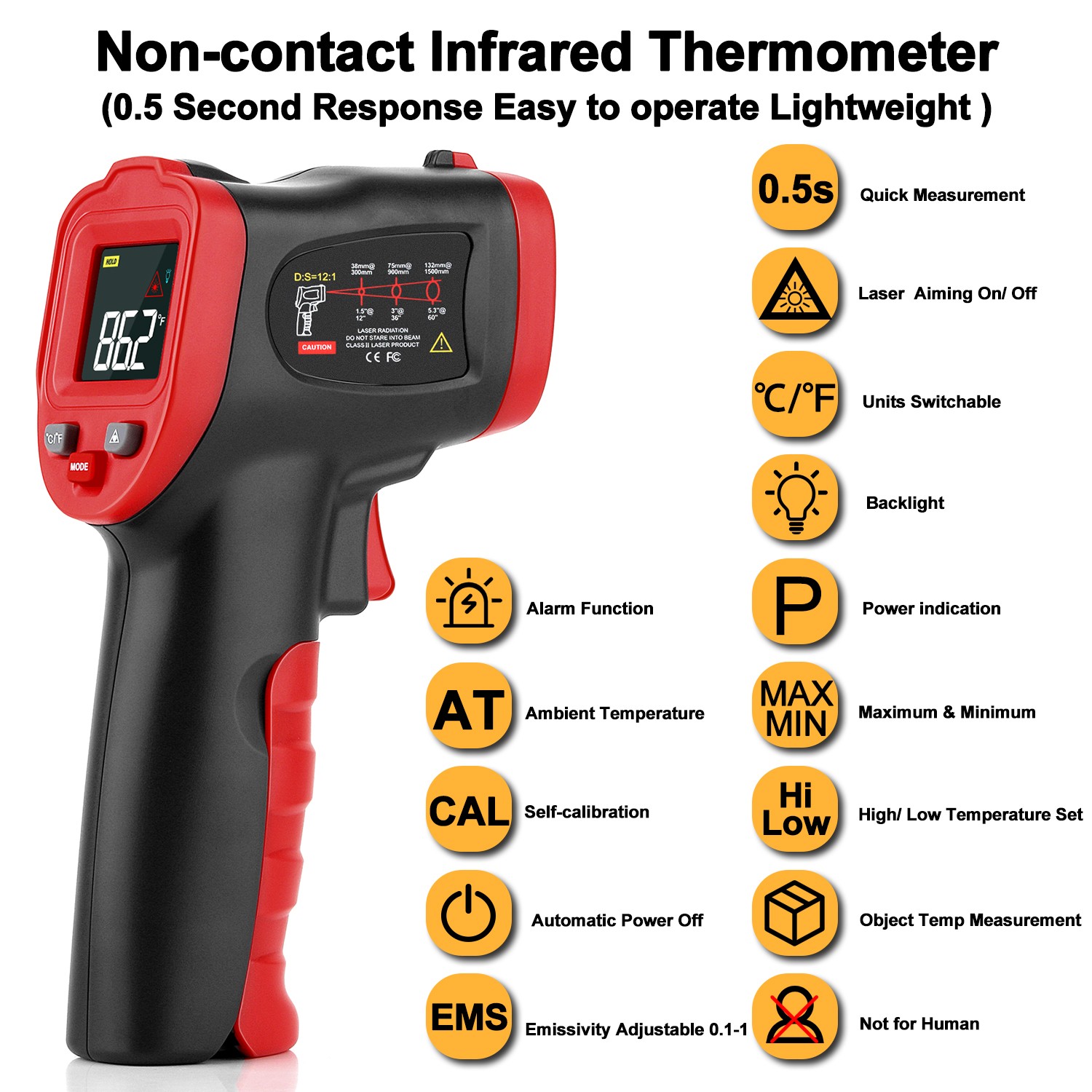 DZYTEK Non-Contact Digital Infrared Laser Thermometer Gun High Low Temperature Alarm -58℃~752℃ Thermometer