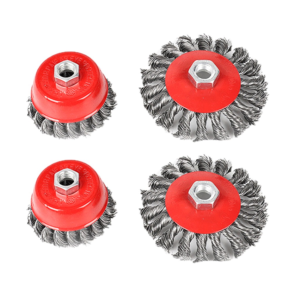 4pcs Rotary Twisted Knot Flat Cup Wheel Steel Wire Brush for Angle Grinder Rust Paint Removal Steel Wire Brush