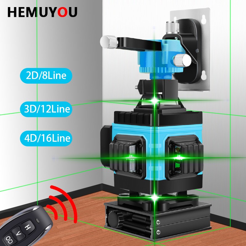 HEMUYOU Laser Level 12/16 Lines 3D/4D Self Leveling 360 Horizontal Green Laser Beam Horizontal Vertical Line Cross Lines Indoors