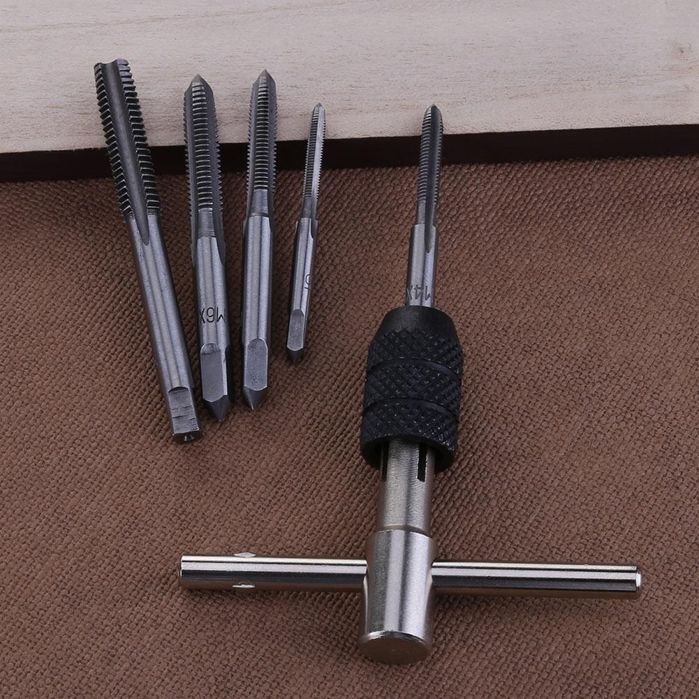 6pcs T-type Wrench Drill Kit Tools Tapping Hand Machine Screw Thread Tap Twist Bit M3/M4/M5/M6/M8 Tap Set DIY Tool